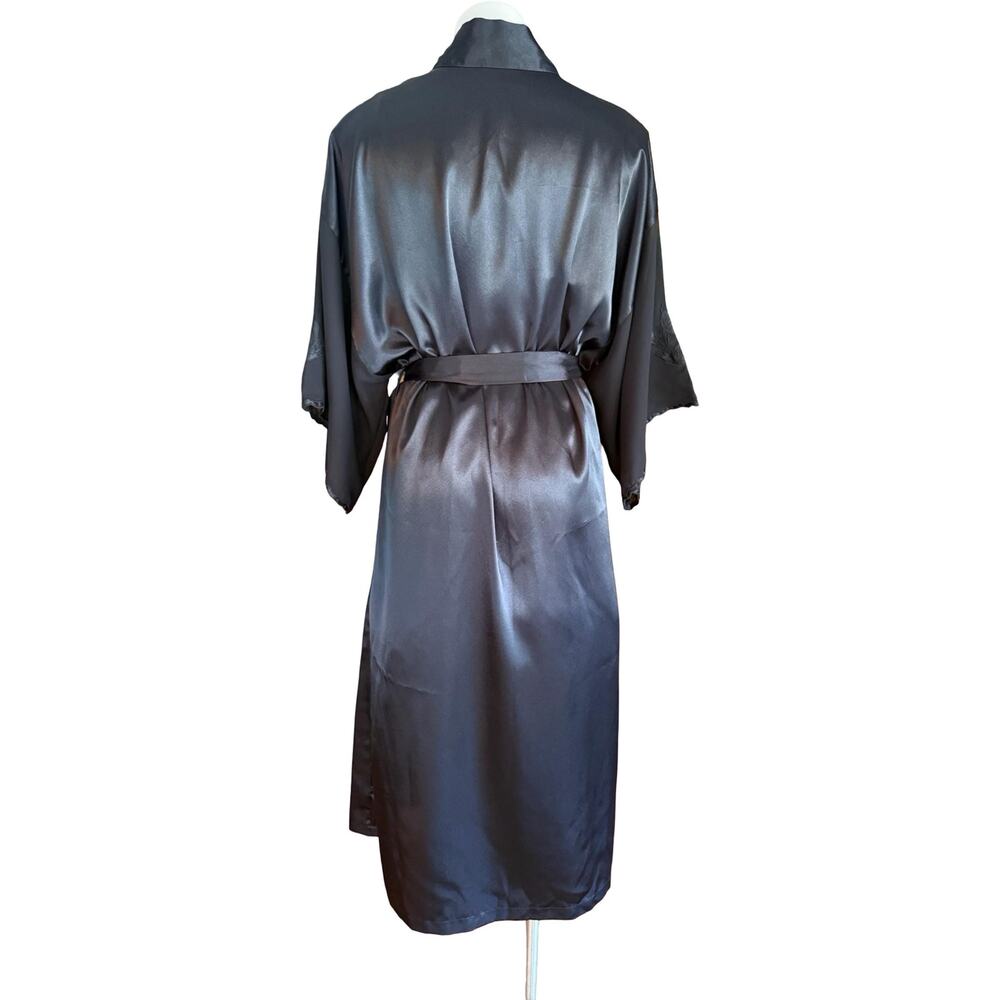 Vintage Val Mode 1980s Black Satin Marabou Feather Gown and Robe Set Medium - Picture 13 of 15